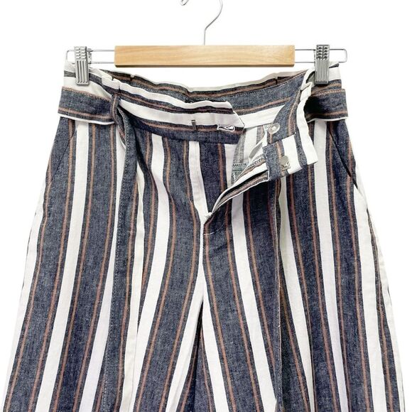 Banana Republic Blake Linen Cropped Pants Size 4 Wide Leg Gray White Tan Stripe - Picture 6 of 14